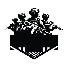 Silhouette of soldier, vector illustration.