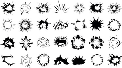 explosion effects, black explosion vector burst icons isolated. perfect for comics, animation, print