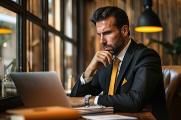 Wall Mural - The Suited Man with a Yellow Tie A Modern Businessman's Daily Routine Generative AI