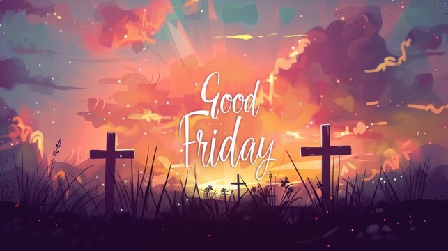 Good Friday - lettering calligraphy with cross or crucifix. Christian religious holiday.