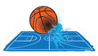 Basketball ball falling into water. Summer sports school concept.