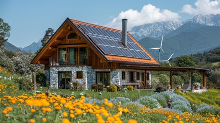Poster - Solar panels and wind turbines are added to new family homes