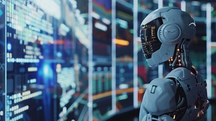 Leinwandbilder - AI Artificial Intelligence metaverse data analysis technology, stock market, forex, and crypto currency NFT investment game. Businessman and robot future investor.