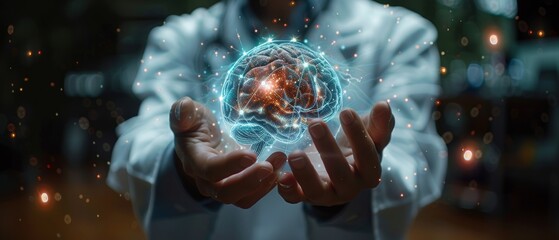 Aufkleber - Using artificial intelligence, medical healthcare, and digital technology in the future, doctors diagnose and examine patient brains with robotics and innovative medical technology.