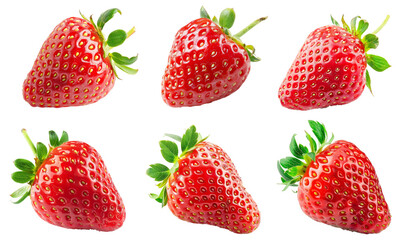 Sticker - Set of strawberries isolated on transparent background, PNG set