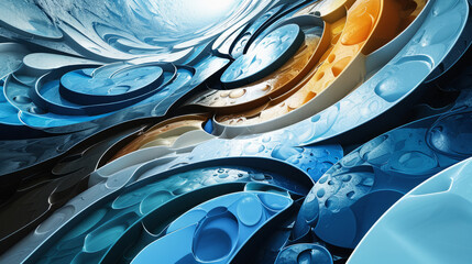 Wall Mural - vibrant abstract art background in blue monochromatic private press style with fluid shapes and text