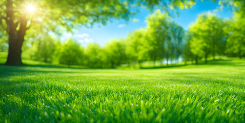 Wall Mural - fresh springtime lawn under sunny sky