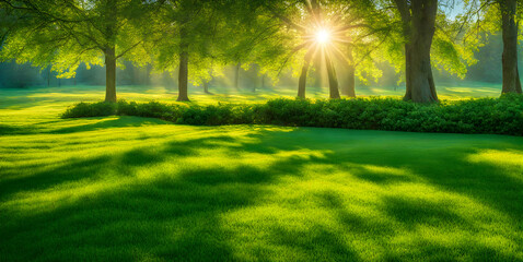 Wall Mural - fresh springtime lawn under sunny sky