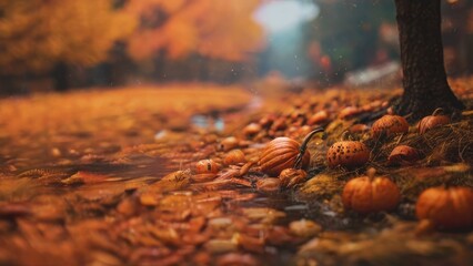 Wall Mural - autumn leaves in the forest