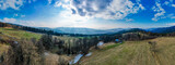 Fototapeta Tęcza - Góry, panorama z lotu ptaka. Beskid Śląski w Polsce wczesną wiosną w okolicy Brennej.
