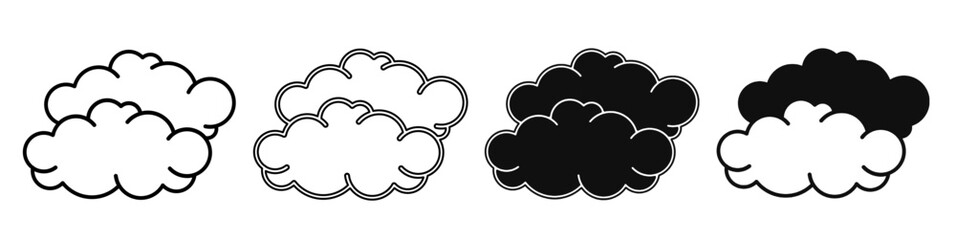 Black and white illustration of a cloud. Cloud icon collection with line. Stock vector illustration.