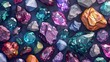 Realistic gemstones apart from each other photo pattern, flat color background, isometric, view from top, bird eye view, professional studio shoot