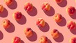 Realistic peaches apart from each other photo pattern, flat color background, isometric, view from top, bird eye view, professional studio shoot