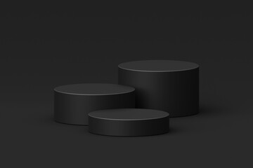 Aufkleber - Black product podium display advertising stage presentation studio showcase mockup 3d template stand background with minimal modern luxury elegant pedestal or empty dark floor backdrop web banner.
