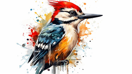 Wall Mural - mottled woodpecker isolated on white, watercolor illustration