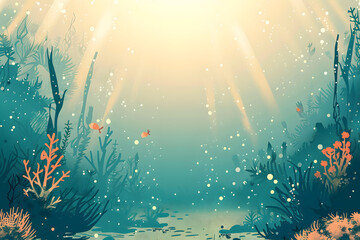 vector illustration, under deep sea, minimalist layout,
