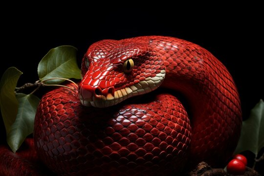 Exotic Snake paradise red apple. Animal snake garden. Generate Ai