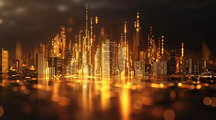 Wall Mural - Gold business chart no text on the city background, dark themes, text copy space