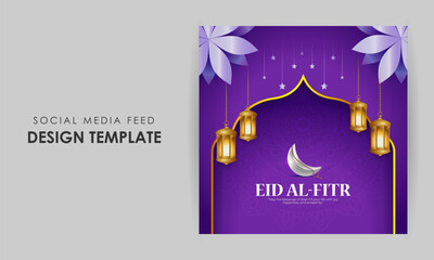 Wall Mural - Vector illustration of Hari Raya Aidilfitri social media feed template