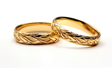 Two Gold Wedding Rings on a White Background