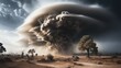 Destructive tornado unleashes raw power, transforming the landscape with debris and dust