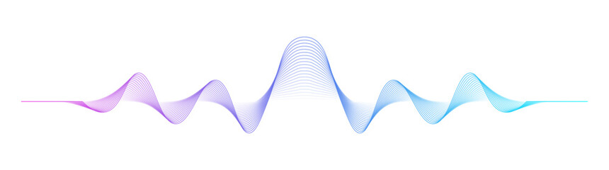 Poster - Abstract wave lines dynamic flowing neural network purple blue light isolated on transparent background. Vector design element for AI technology, science banner, music equalizer or sound wave concept