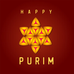 Wall Mural - Happy Purim with hamantash star. Chag Purim sameach for holiday card or web banner design. Vector illustration
