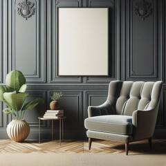 Wall Mural - Spacious room with tufted corner sofa in minimalist style.