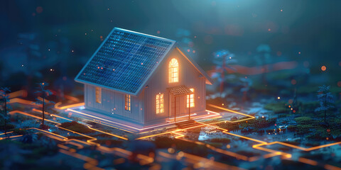 Fototapete - The concept of a virtual house icon, symbolizing an application for smart home management, smart home technology, and home automation. Generative AI.