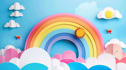 Wall Mural - Beautiful view of rainbow and clouds landscape background 