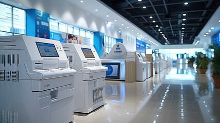 Poster - Printing machine exhibition hall. Generative AI.