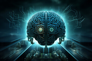 Wall Mural - printed circuit brain emulating cognitive functions through an electronic computer semiconductor and