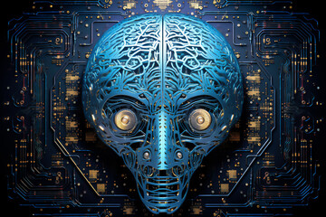 Wall Mural - printed circuit brain emulating cognitive functions through an electronic computer semiconductor and