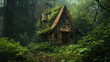 Fantasy hut in greenery hiding in the forest