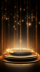 Wall Mural - vertical pedestal background, golden presentation of a new product, background with copy space