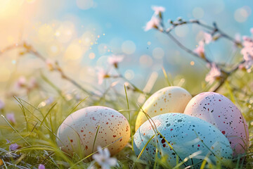 Colourful easter eggs in spring