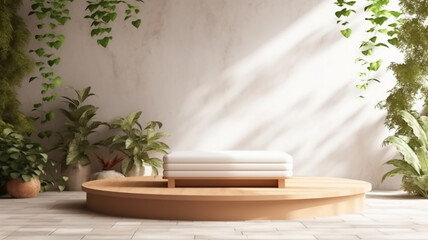 Wall Mural - podium eco scandinavian style nature leaves branches.