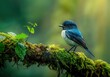 Serene Blue Flycatcher Perched in Lush Greenery - A Moment of Calm Generative AI
