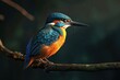 Vivid Kingfisher Rests on a Branch in Natural Habitat - Generative AI