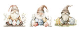 Fototapeta Dziecięca - Easter eggs and gnomes, easter spring watercolor illustration 