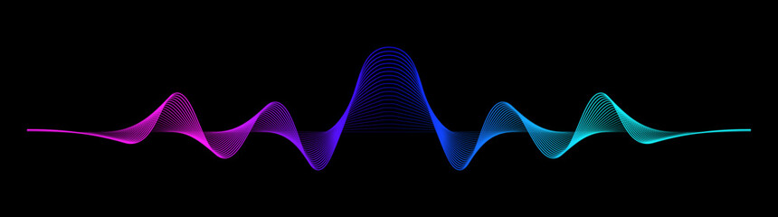 Leinwandbilder - Abstract wave lines dynamic flowing neural network purple blue light Isolated on black background. Vector design element for technology, science, music modern concept.