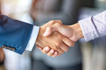 Wall Mural - two business people shaking hands in a business meeting