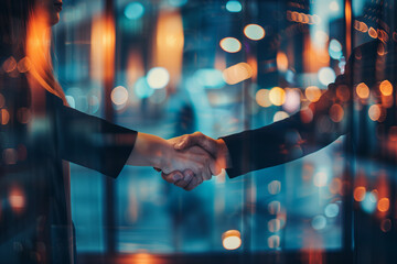 Wall Mural - two businessmen are shaking hands together negotiating business deal in a meeting room