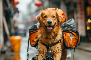 Wall Mural - A dog is riding a motorcycle with a helmet on