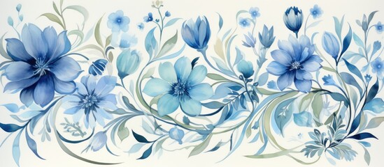  of an elegant floral pattern in blue, green, and grey colors.