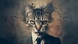 Cat Wearing a Suit and Tie With a Grungy Background