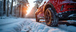 © photo for everything - Closeup view of the car's wheel on the snowy road in natural park