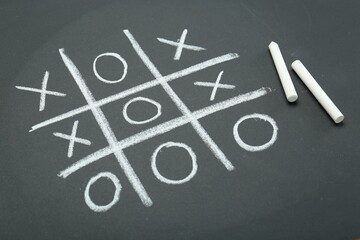 Canvas Print - Tic tac toe game drawn on chalkboard