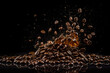 Coffee beans and splash frozen in time