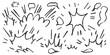 © Katsyarina - Cartoon doodle style bomb explosion. Hand drawn comic boom bang drawing in naive outline style with wax crayon, brush stroke sound effect. Vector illustration of dust explosion clouds.